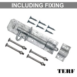 TERF® Heavy Duty Brenton Bolt Galvanised 150mm (6 inch) Strong Pad Bolt with Fixing Screw for Garden Sheds Garage Gate Lock Commercial Doors and Out House Doors - 150mm