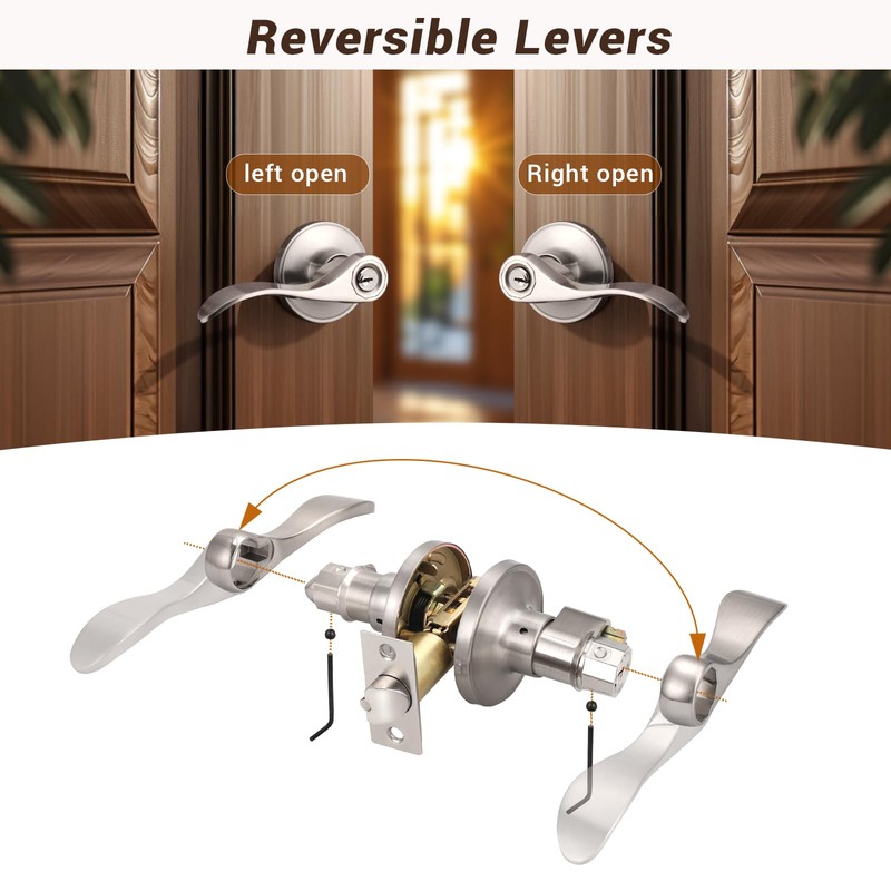 Knobonly 3 Pack Keyed Alike Satin Nickel Entrance Door Handle,