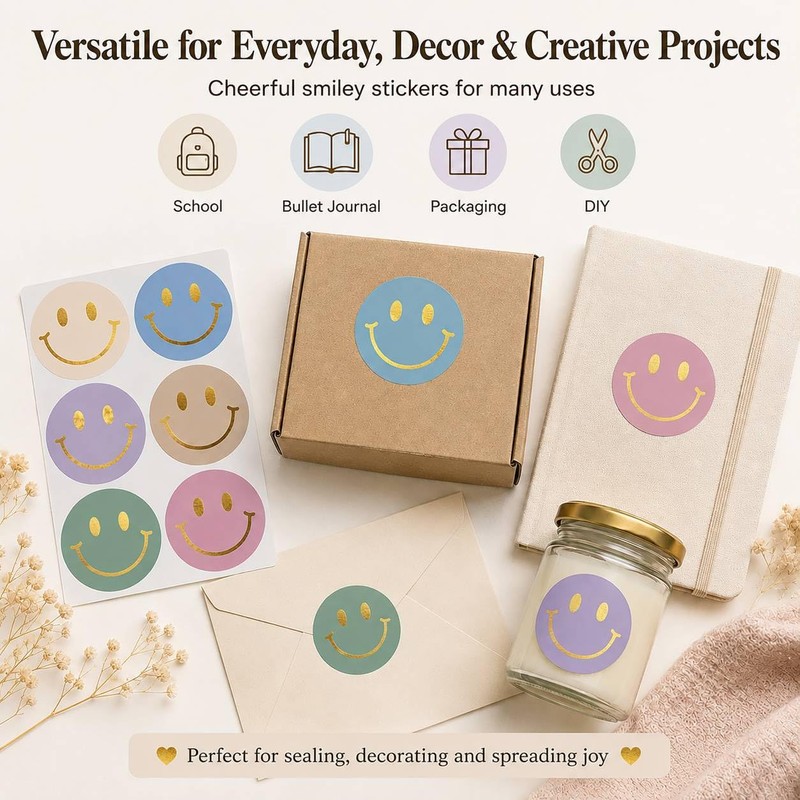 60 Pcs Gold Foil Happy Face Stickers, 2 inch Smiley