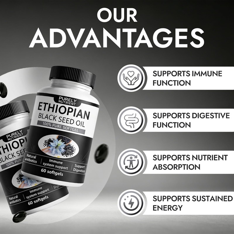 Purely Nutrient Ethiopian Black Seed Oil - Cold-Pressed Nigella Sativa