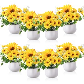 Zeyune 8 Pieces Artificial Sunflower Potted Plants for Yellow Kitchen Decor Sunflowers Bouquet Arrangements Floral Centerpieces for Table Faux Silk Sunflowers for Spring Summer Bathroom Wedding Office