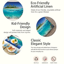 Palm Tree Beach Starfish Ocean Placemats Set of 6,Table Mats Non-Slip Heat Resistant Washable Placemat for Party Kitchen Dining Table Decoration Indoor Outdoor