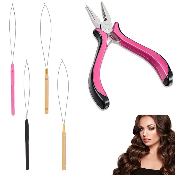 Hair Extension Pliers Kit, Hair Loop Pull Through Tool, Hair