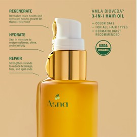 Asna Amla BioVeda 3 in 1 Hair Oil – Organic Hair and Scalp Serum, Bond Complex for Scalp Hydration, Frizz Control and Hair Growth – Jasmine and Amla (1 oz)