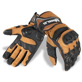 Riparo Premium Leather Street Motorcycle Riding Gloves Knuckle Protection with Mobile Phone Touchscreen Motorbike Racing Cruiser Gloves (Large, Tan)