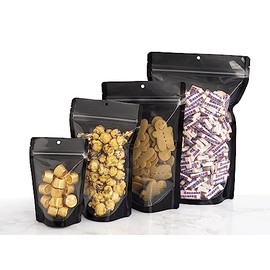 PackFreshUSA: 5 Mil Black & Clear Stand-Up Pouches - Professional Flexible Packaging - Resealable - Seal-Top - Heat-Sealable - Hang Hole - Tear Notch - Large 6x9.5x3.5-100 Pack