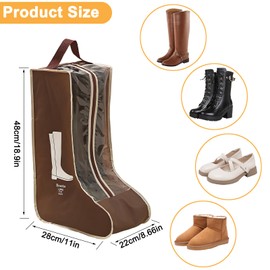 giteo bedding 4 Pack Portable Boot Storage, Waterproof and Dustproof Shoe Bags for Travel, Transparent Tall Boots Organizer with Handles for Women Men (Brown, Tall)