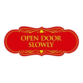 Signos ByLITA - Señal de diseño de puerta abierta (rojo/amarillo), tamaño pequeño