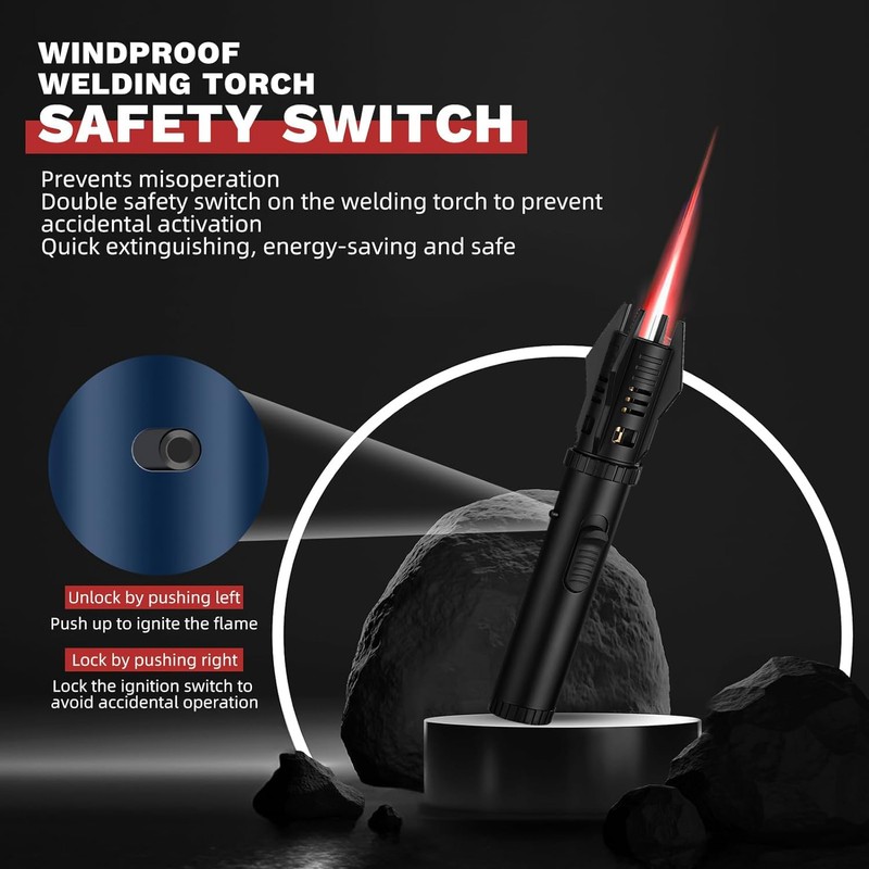 Torch Lighter, Red/Blue Flame Adjustable with Safety Lock, Bright Fire