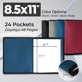 Dunwell Art Portfolio 8.5x11 Folder - (Blue) with Black Mounting Paper, Portfolio Folder for Artwork, 8.5 x 11 Art Folder, 24 Pockets Display 48 Pages, Portfolio Binder, Portfolio Book, Art Binder