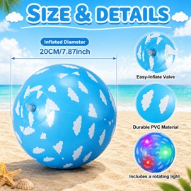 Vinsot 12 Pack Light up Inflatable Beach Ball 7.87" Blue Sky White Clouds LED Beach Balls for Kids, Motion Activated Glow in The Dark Swimming Pool Toys, Birthday Party Favors