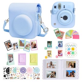 CAIYOULE Accessories for Fuji Instax Mini 12 Camera, Accessory Bundle Include PU Leather 12 Case, Mini Picture Album, Frames, DIY Stickers, Color Filter (No Camera) - Pastel Blue