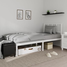 14 Inch Bamboo Bed Frame – Solid Wood Platform Bed Frame, Strong and Stable, with Non-Slip Slats for Support, No Box Spring Needed, Easy to Assemble, Noise-Free (White with Headboard, Twin)