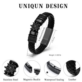 Hearbeingt Rudder Cremation Urn Bracelet for Ashes Braided Leather Compass Urn Bangle for Men Women Memorial Ashes Bracelet(Black 24cm)