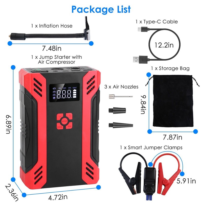 iNOVA 37000mAh Portable Car Jump Starter Booster Jumper Battery Charger