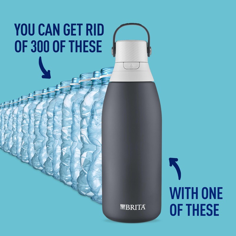 Brita Stainless Steel Premium Filtering Water Bottle, BPA-Free, Reusable, Insulated,