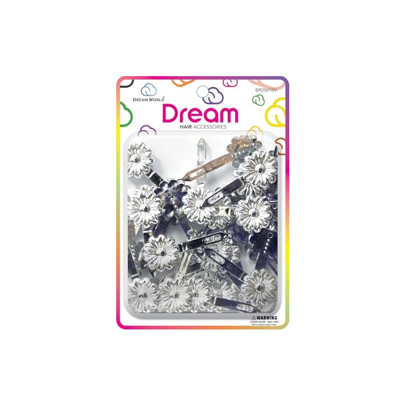 Dream World Self Hinge Barrette Daisy Silver 28 Piece Pack