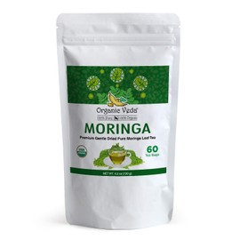 Organic Veda Moringa Tea Bags – 100% Pure USDA Organic Certified Whole Green Premium Dried Moringa Leaf Tea – Non-GMO, Caffeine Free, Gluten-Free - 60 Tea Bags