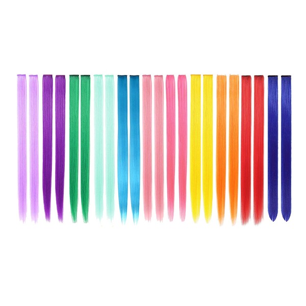 22 PCS colored hair extensions in 11 colors, highlighting girls with 22-inch straight hair, fashionable hair accessories (including 11 colors)