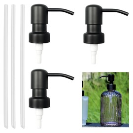 Nizirioo Pack of 3 Soap Dispenser Pump Head: Stainless Steel Soap Dispenser Replacement Pump with 28 mm Thread, Soap Dispenser Pump with 15 cm Long Hose, Soap Pump Replacement for Kitchen Bathroom