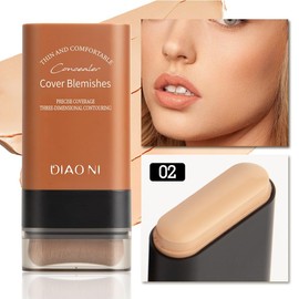 (Time-saving Makeup) LiangNiShi Foundation Stick with Brush, High Cover, Natural Cover. Naturally conceals pores, dullness and stains. Sweat resistant, not easy to collapse and dry skin (2# natural