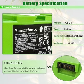 Vmaxxfanee ABL-F 64.2Wh Battery for Roomba i8 i8+ i7 i7+ 7150 7156 7158 7550 7558 J7 7550 J7550 7150 i6 i3 i3+ 3150 3158 3550 3556 i4 4150 i4+ 4550 4552 e5 e5150 e5152 e5154 e5158 e6