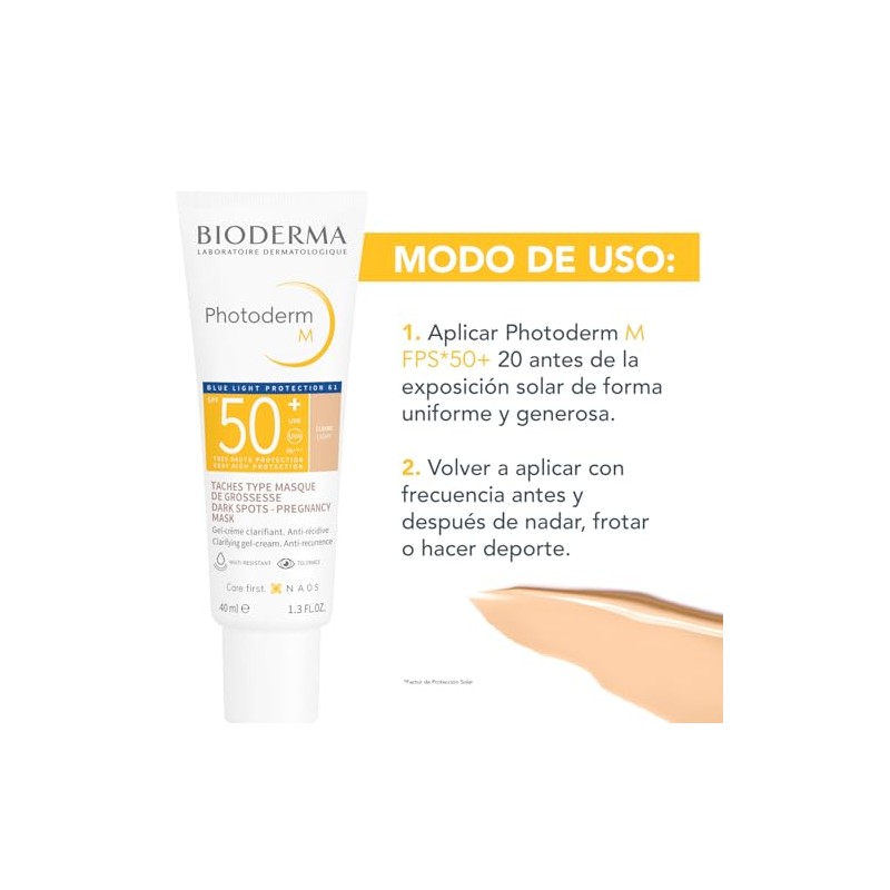 BIODERMA, Protector Solar, Photoderm M Tono Claro, FPS50+, Alta Cobertura