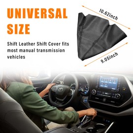 Ziciner Car Shift Knob Shifter Boot Dust Cover, PU Leather Shift Sleeve Gear Gaiter Cover, Universal Gear Shift Cover for Most Manual/Automatic Car (Carbon Fiber Black)