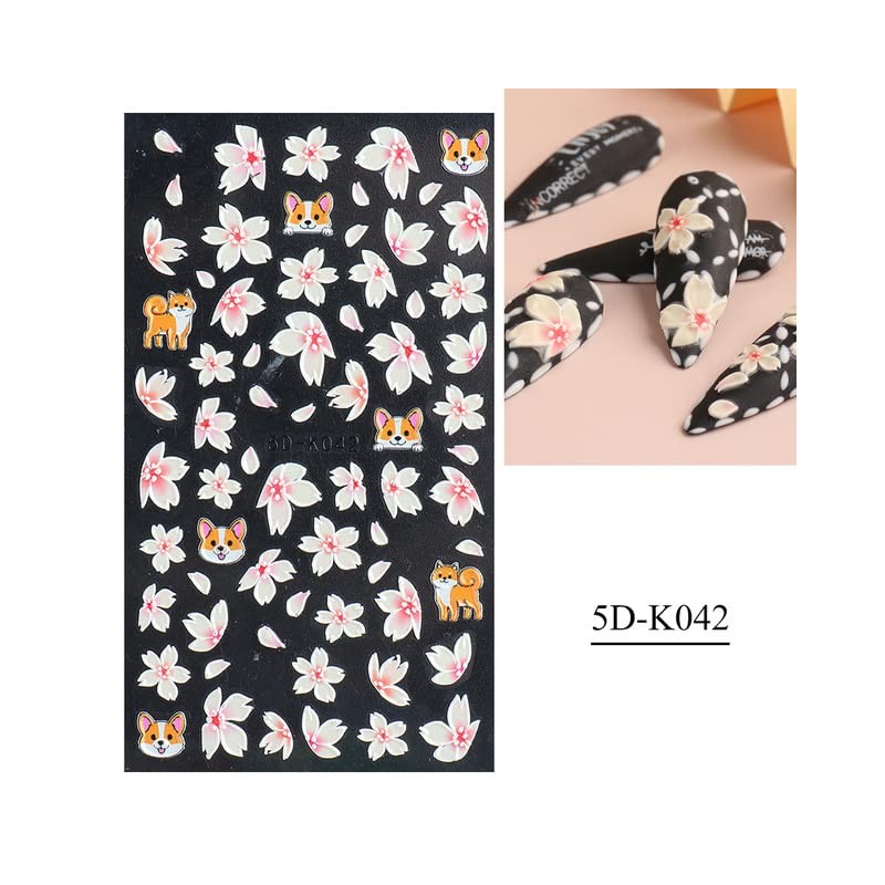LANODO 3 Piece Nail Stickers, 5D Flowers, Grass Nail Sticker
