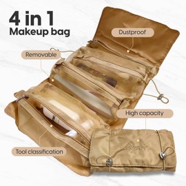 Newest Portable Makup Bag Travel Makeup Orgainizer Lace Mesh Bags Set 4 in 1 (Brown)