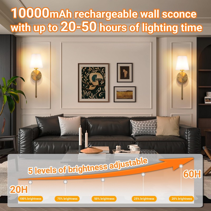 Battery Operated Wall Sconces Set Of 2, Wireless Battery Wall
