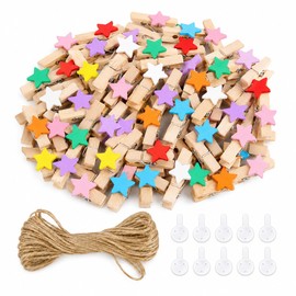 ZOOUS 50 PCS Mini Wooden Pegs Clips Photo Display Wall Decor Hanging Photo Wall, Colorful Pentagram-Shaped Paper Photo Clips Pins Coloured Arts Crafts Home Office