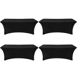 SEPARO 4 Pack 6 Ft Black Spandex Table Cover Fitted Rectangular Tablecloth Stretchable Fabric Lycra Table Cloth 6 ft Wrinkle-Free for Party Tradeshows Banquet Weddings Cocktail