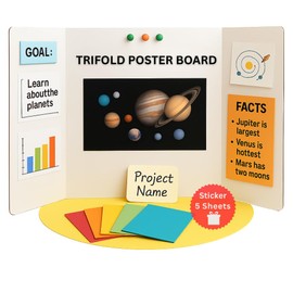 Trifold Poster Board 16"x24" Corrugated Display Board with Bonus 5 Colored A4 Sheets & Label, White Front Kraft Back Perfect for School Projects, Business Presentations, Science Fairs (White)