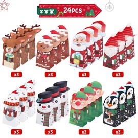 24pcs Christmas Goodie Bags-Holiday Treat Paper Bags with 8 Different Design, Xmas Gift-Giving Bags for Party, Pastries, Cupcakes, Cookies, Brownies, Donuts