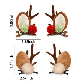 Deer Antlers Hairpins for Girls Christmas Hair Accessories for Women 2Pcs Brown Reindeer Antlers Hair Clips for Kids Adults Deer Ear Headpiece with Red White Fluffy Christmas Balls Stylish Elk Horns