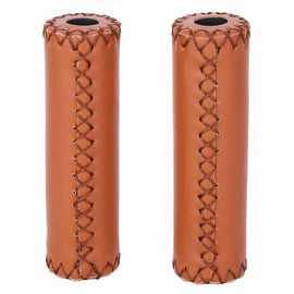 Leather Handlebar Grips Cover, 1 Pair Retro Mountain Bike Handlebar Grips Hand-Stitched Beach Cruiser Bike Grips Fits Most 22.2mm (7/8") Bicycle Handlebar(Brown)