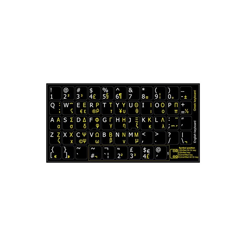 Greek-English Non-Transparent Keyboard Stickers Black Background