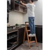 Step Ladder 3-Step Woodgrain Finish Aluminum Folding Step Ladders Wide