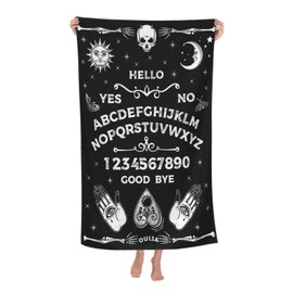 Joktacular Gothic Ouija Board Beach Towel, Halloween Skull Sun Moon Goth Bath Towels, Black and White Beach Accessories Quick Dry Microfiber Yoga Swim Pool Towels 30x60 Inch/ 77X153cm