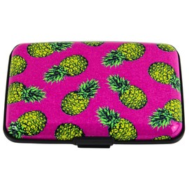 Lightweight Aluminium Card Holder with RFID Blocking Technology – Slim Hard Case Wallet for Credit Cards, Business Cards, & ID Cards – 6 Pockets, Fits 8 Cards – Multiple Colourful Designs (Pineapple)