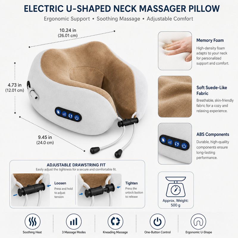 Rechargeable U-Shaped Neck Massager with Heat – 3D Kneading, Vibration