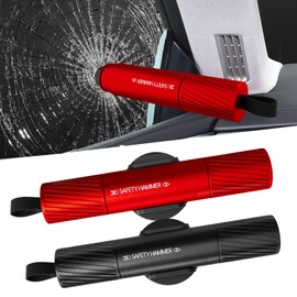 Omrisy 2 Pack Car Safety Hammer Car Window Breaker Seatbelt Cutter Emergency Escape Tool Car Glass Breaker for Land and Underwater Life-Saving Car Safety Kit Essentials Car Accessories(Black+Red)
