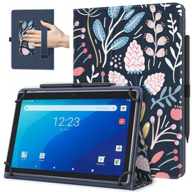 TiMOVO Universal Case for 10.1 Inch Android Tablet with Pen Loop, Lightweight Folding Stand Cover with Hand Strap for All 9"-11" Touchscreen Tablet, Colorful Flower