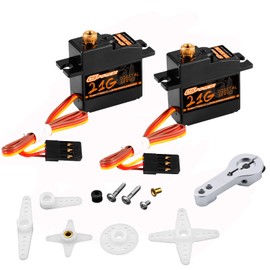 DSPOWER 2PCS 21G Mini Digital Servo, Steering Gear Full Metal Gear Micro RC Servos Motor Kit with 25T Servo Horn for 1/18 1/16 1/14 RC Car Model Boat Fixed-Wing Helicopter Airplane Robot Toy