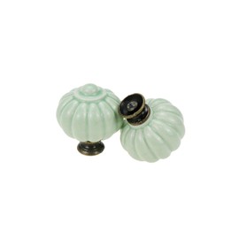 Geesatis 10 Pcs Furniture Ceramic Handles Knobs Pumpkin Shape Knobs Retro Style Handles for Cabinet Closet Drawer Cupboard Handles, with Mounting Screws, Light Green