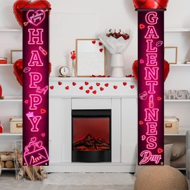Galentines Day Decorations Porch Banner, Pink Neon Galentines Day Banner Happy Galentines Day Porch Sign Galentines Gang Happy Galentines Day Banner for Girl Lady Galentines Day Party Decorations