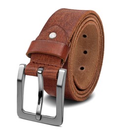 ROYALZ Antique Vintage Leather Belt for Men Buffalo Leather Made of Robust 4 mm Full Leather Jeans Men's Belt with Pin Buckle 38 mm, Cognac Brown - Brushed Buckle