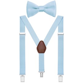 JRHEJTFZ Men's Suspenders and Bow Tie Set Adjustable Y Back Sky Blue 47 IN