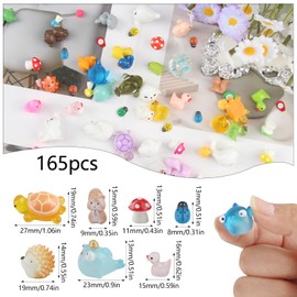 chenyu 165pcs Mini Resin Animals Mixed Mushrooms Flowers Turtle Duck Ladybug Sea Animal Tiny Resin Animals Miniature Animal Figures for Garden Landscape Dollhouse Aquarium Decor DIY Craft